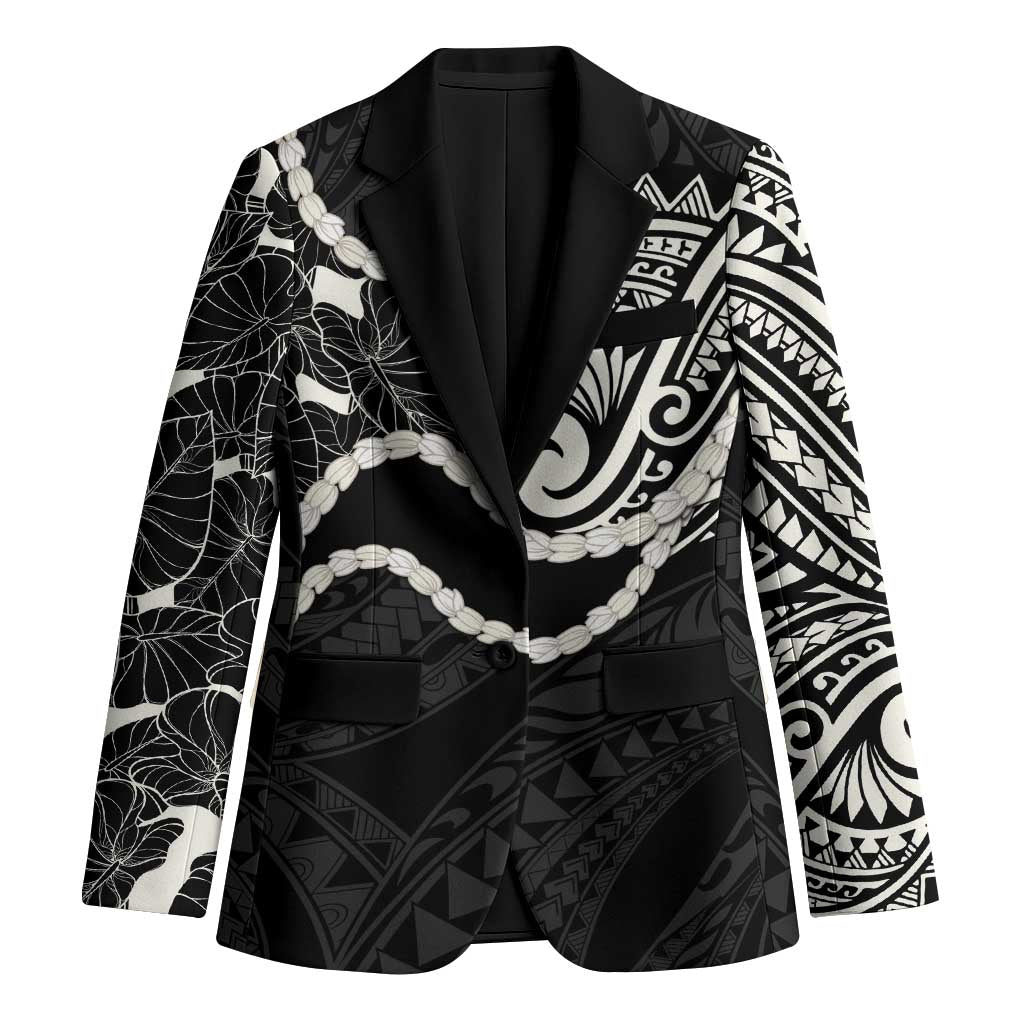 Aloha Hawaii Kalo Pikake Lei Blazer Chest Tattoo Black Hawaiian Pattern