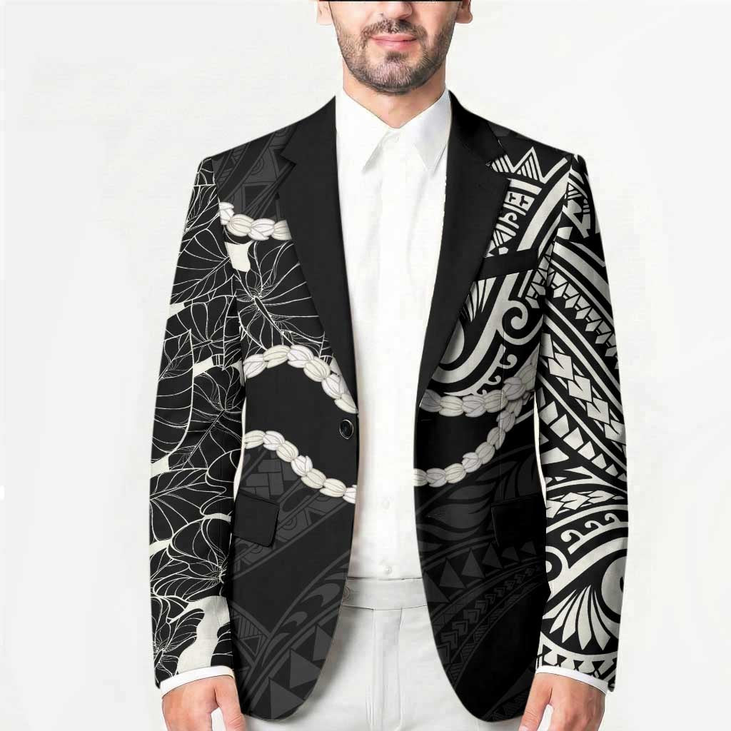 Aloha Hawaii Kalo Pikake Lei Blazer Chest Tattoo Black Hawaiian Pattern