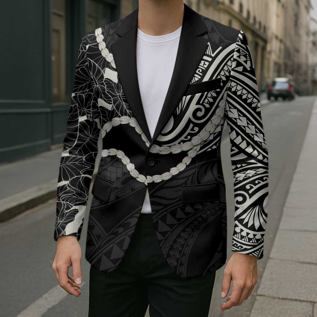 Aloha Hawaii Kalo Pikake Lei Blazer Chest Tattoo Black Hawaiian Pattern