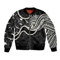 Aloha Hawaii Kalo Pikake Lei Bomber Jacket Chest Tattoo Black Hawaiian Pattern