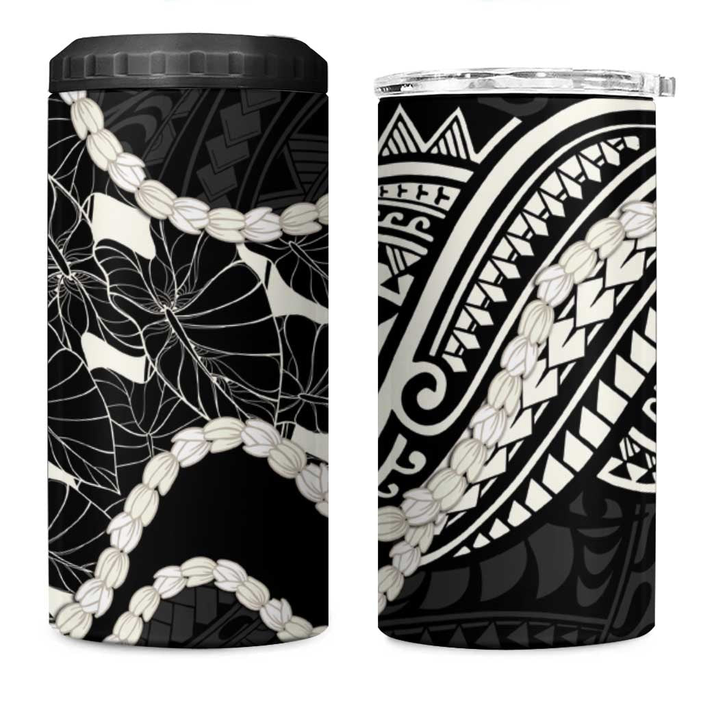 Aloha Hawaii Kalo Pikake Lei 4 in 1 Can Cooler Tumbler Chest Tattoo Black Hawaiian Pattern LT14 One Size: 16 oz Black - Polynesian Pride