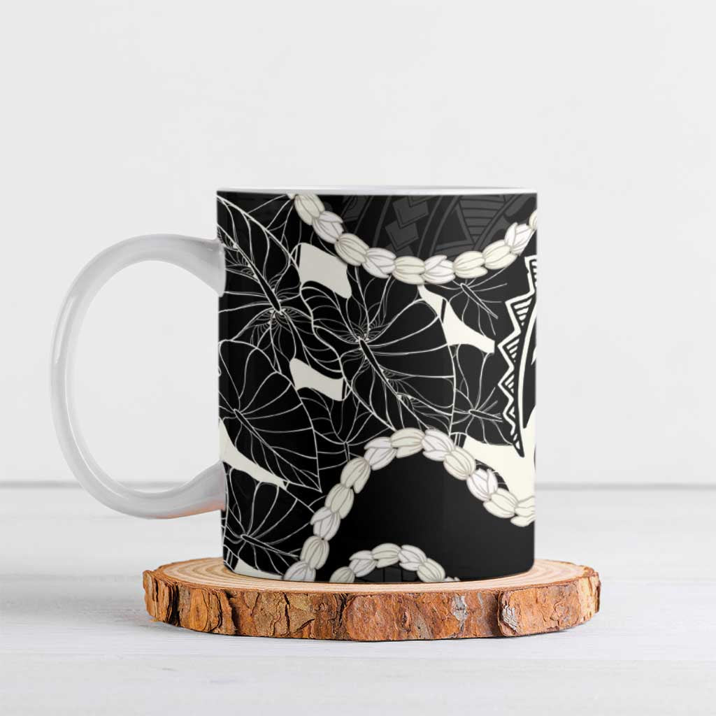 Aloha Hawaii Kalo Pikake Lei Ceramic Mug Chest Tattoo Black Hawaiian Pattern