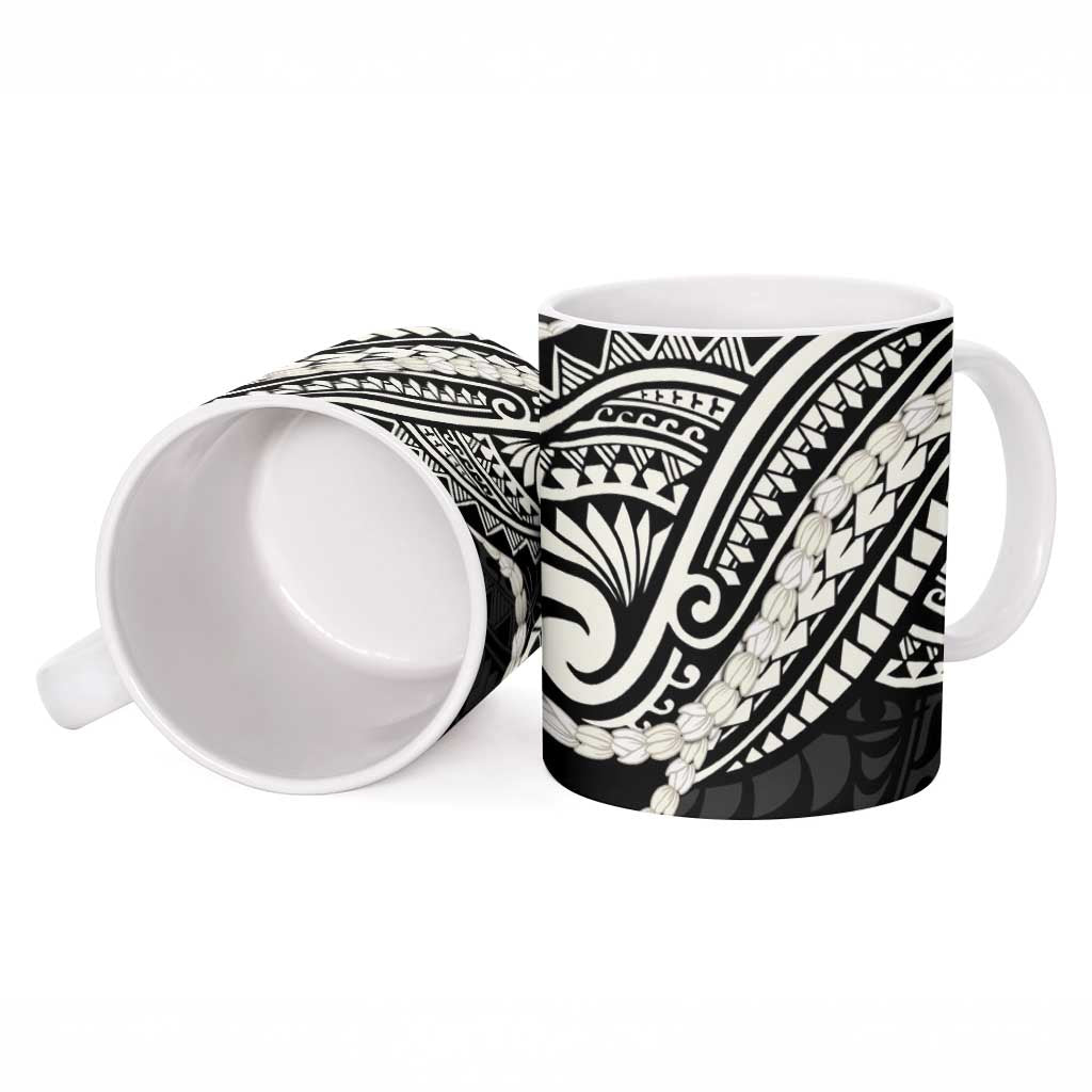 Aloha Hawaii Kalo Pikake Lei Ceramic Mug Chest Tattoo Black Hawaiian Pattern