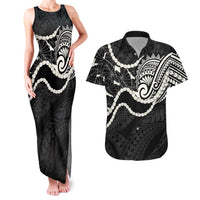 Aloha Hawaii Kalo Pikake Lei Couples Matching Tank Maxi Dress and Hawaiian Shirt Chest Tattoo Black Hawaiian Pattern LT14 Black - Polynesian Pride