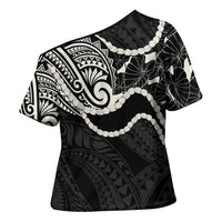 Aloha Hawaii Kalo Pikake Lei Cross Shoulder Shirt Chest Tattoo Black Hawaiian Pattern