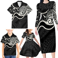 Aloha Hawaii Kalo Pikake Lei Family Matching Long Sleeve Bodycon Dress and Hawaiian Shirt Chest Tattoo Black Hawaiian Pattern LT14 - Polynesian Pride