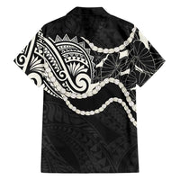 Aloha Hawaii Kalo Pikake Lei Family Matching Long Sleeve Bodycon Dress and Hawaiian Shirt Chest Tattoo Black Hawaiian Pattern LT14 - Polynesian Pride