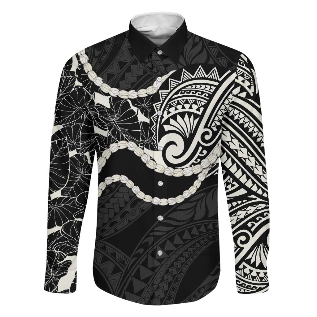 Aloha Hawaii Kalo Pikake Lei Family Matching Long Sleeve Bodycon Dress and Hawaiian Shirt Chest Tattoo Black Hawaiian Pattern LT14 Dad's Shirt - Long Sleeve Black - Polynesian Pride
