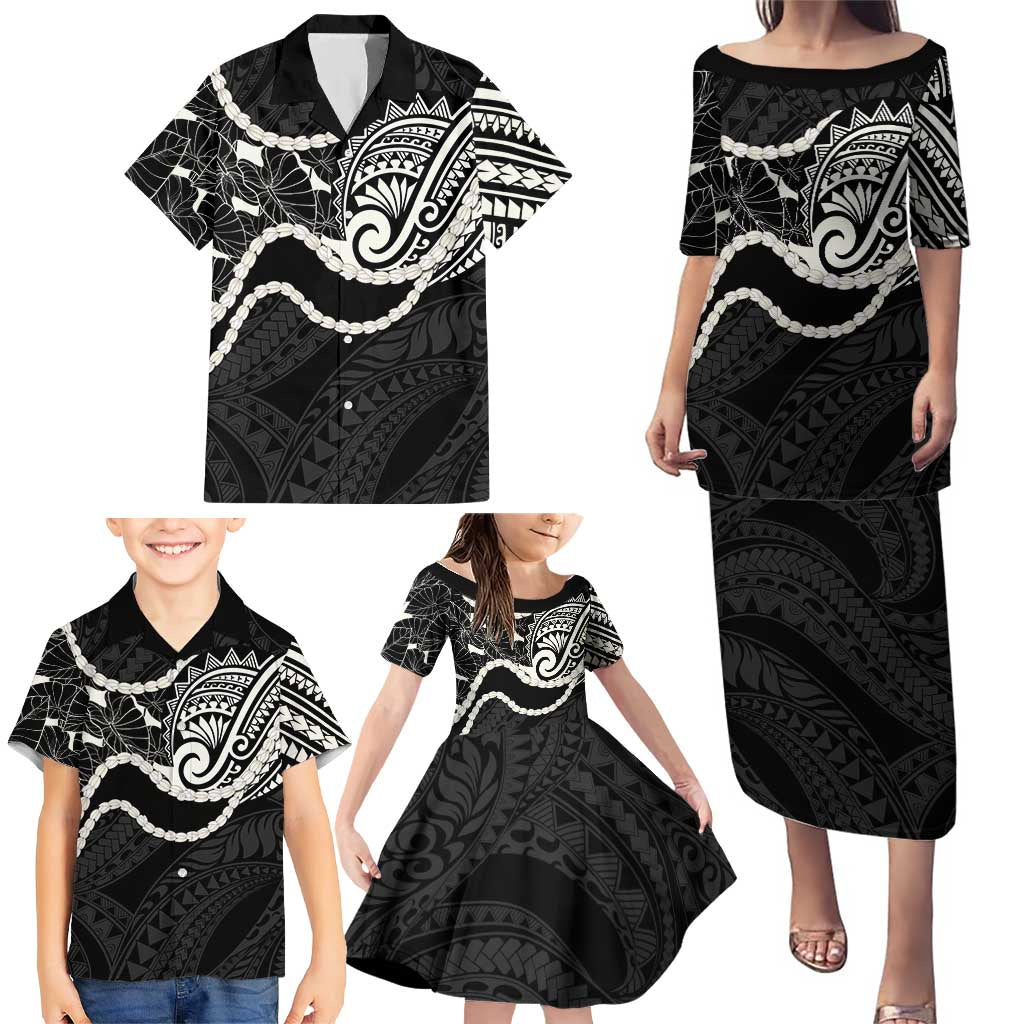 Aloha Hawaii Kalo Pikake Lei Family Matching Puletasi and Hawaiian Shirt Chest Tattoo Black Hawaiian Pattern LT14 - Polynesian Pride