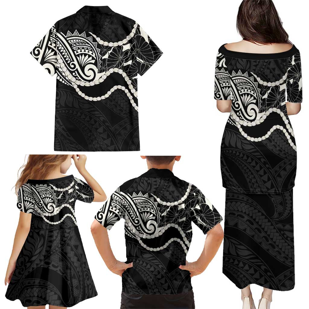 Aloha Hawaii Kalo Pikake Lei Family Matching Puletasi and Hawaiian Shirt Chest Tattoo Black Hawaiian Pattern LT14 - Polynesian Pride