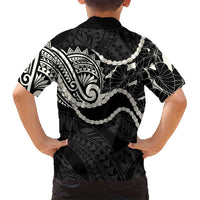 Aloha Hawaii Kalo Pikake Lei Family Matching Short Sleeve Bodycon Dress and Hawaiian Shirt Chest Tattoo Black Hawaiian Pattern LT14 - Polynesian Pride