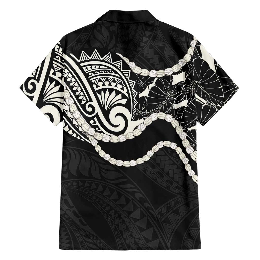 Aloha Hawaii Kalo Pikake Lei Family Matching Short Sleeve Bodycon Dress and Hawaiian Shirt Chest Tattoo Black Hawaiian Pattern LT14 - Polynesian Pride