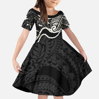 Aloha Hawaii Kalo Pikake Lei Family Matching Tank Maxi Dress and Hawaiian Shirt Chest Tattoo Black Hawaiian Pattern LT14 Daughter's Dress Black - Polynesian Pride