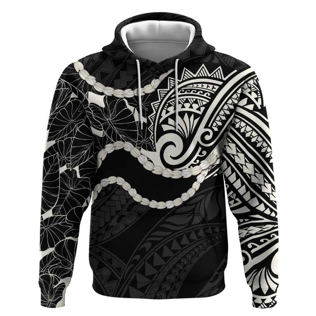 Aloha Hawaii Kalo Pikake Lei Hoodie Chest Tattoo Black Hawaiian Pattern