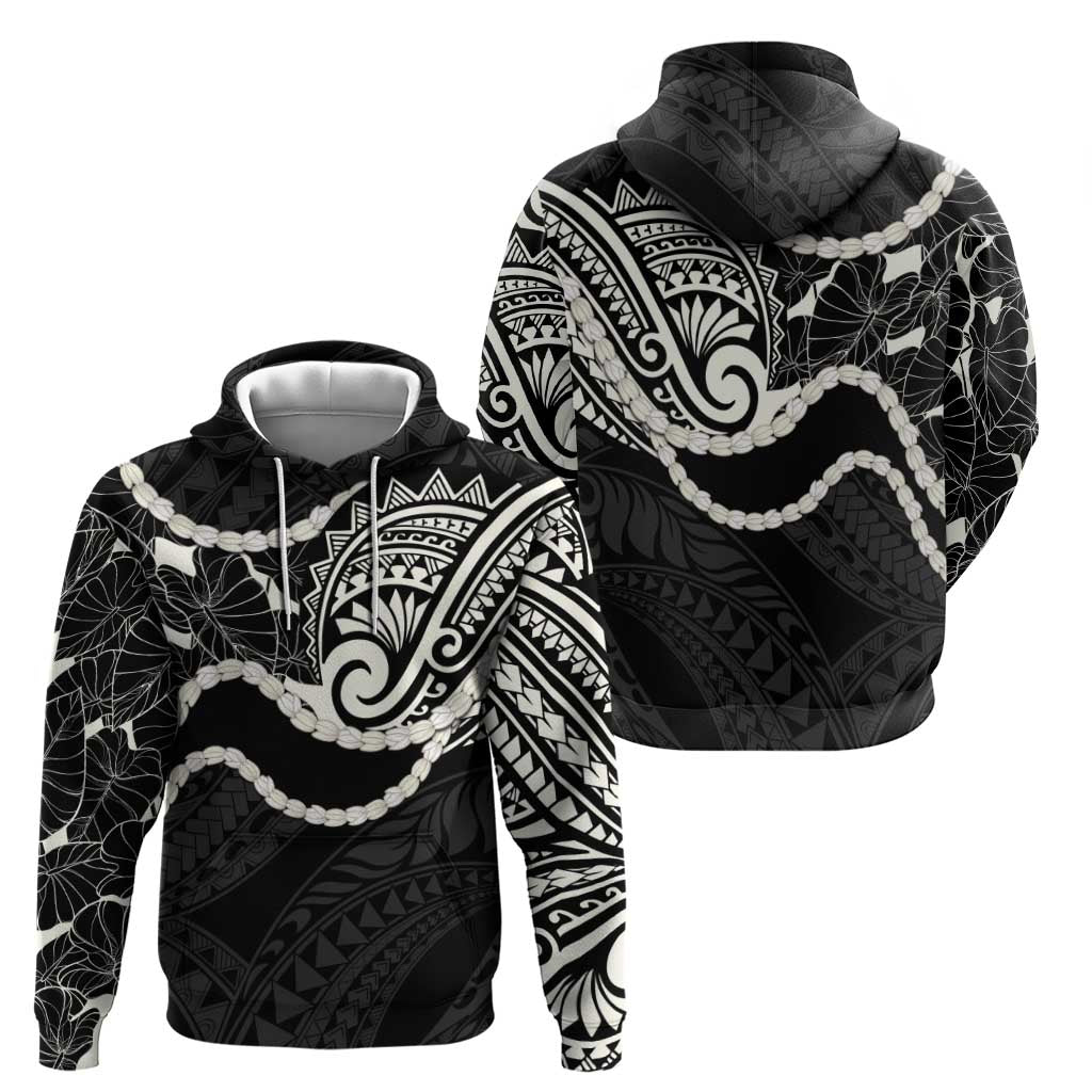 Aloha Hawaii Kalo Pikake Lei Hoodie Chest Tattoo Black Hawaiian Pattern