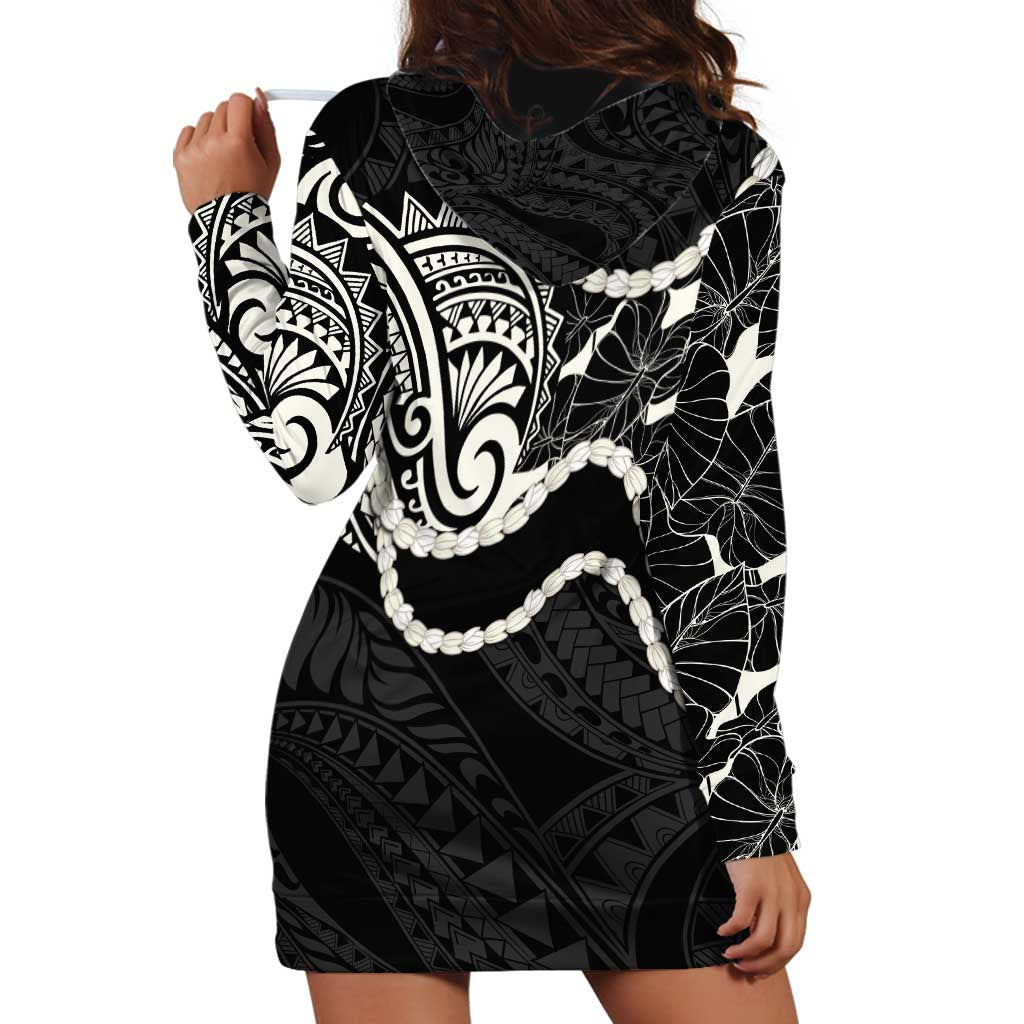 Aloha Hawaii Kalo Pikake Lei Hoodie Dress Chest Tattoo Black Hawaiian Pattern LT14 - Polynesian Pride