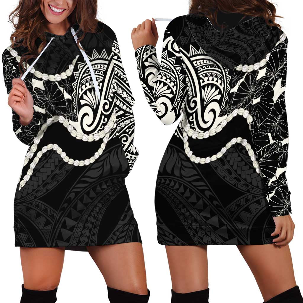 Aloha Hawaii Kalo Pikake Lei Hoodie Dress Chest Tattoo Black Hawaiian Pattern LT14 - Polynesian Pride
