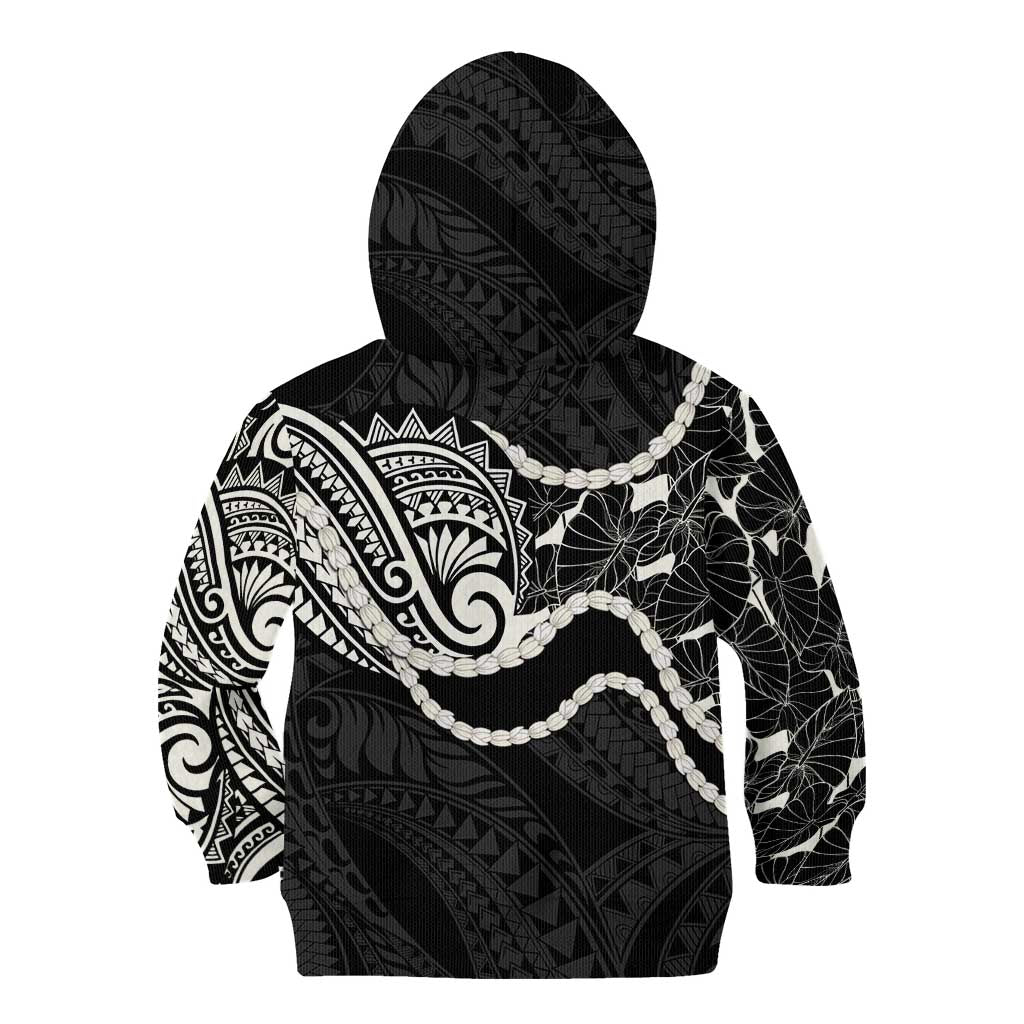 Aloha Hawaii Kalo Pikake Lei Kid Hoodie Chest Tattoo Black Hawaiian Pattern LT14 - Polynesian Pride