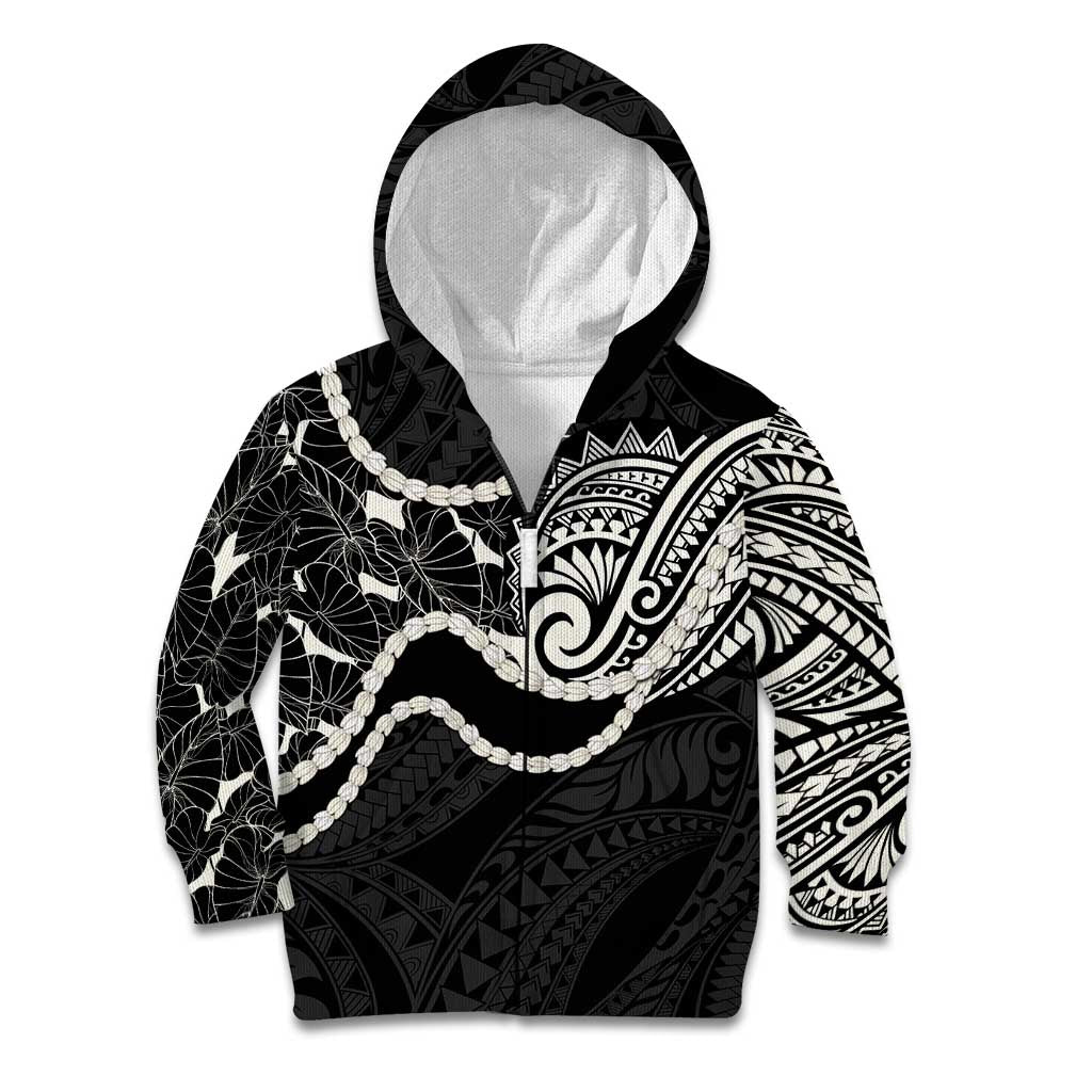 Aloha Hawaii Kalo Pikake Lei Kid Hoodie Chest Tattoo Black Hawaiian Pattern LT14 Zip Hoodie Black - Polynesian Pride