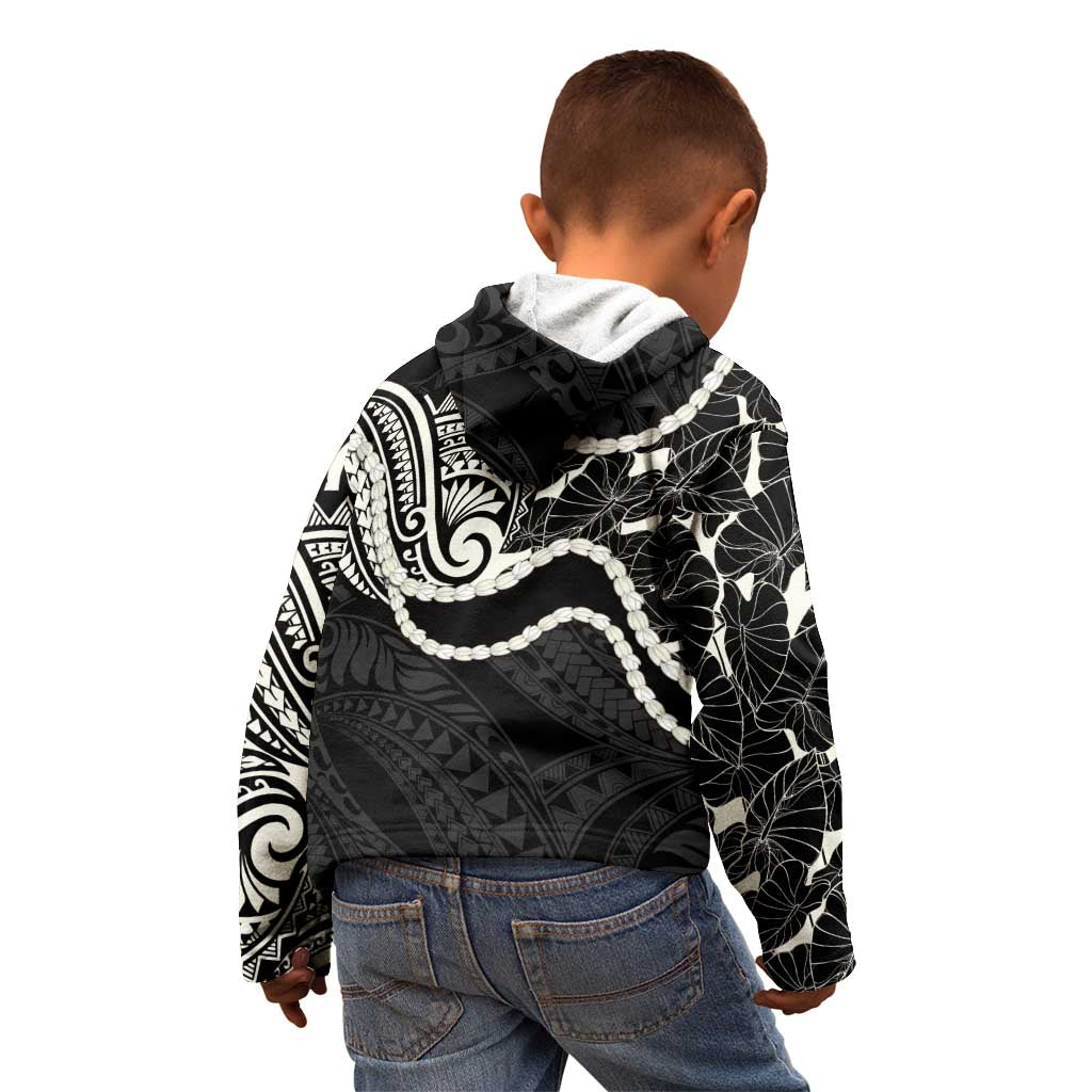 Aloha Hawaii Kalo Pikake Lei Kid Hoodie Chest Tattoo Black Hawaiian Pattern LT14 - Polynesian Pride