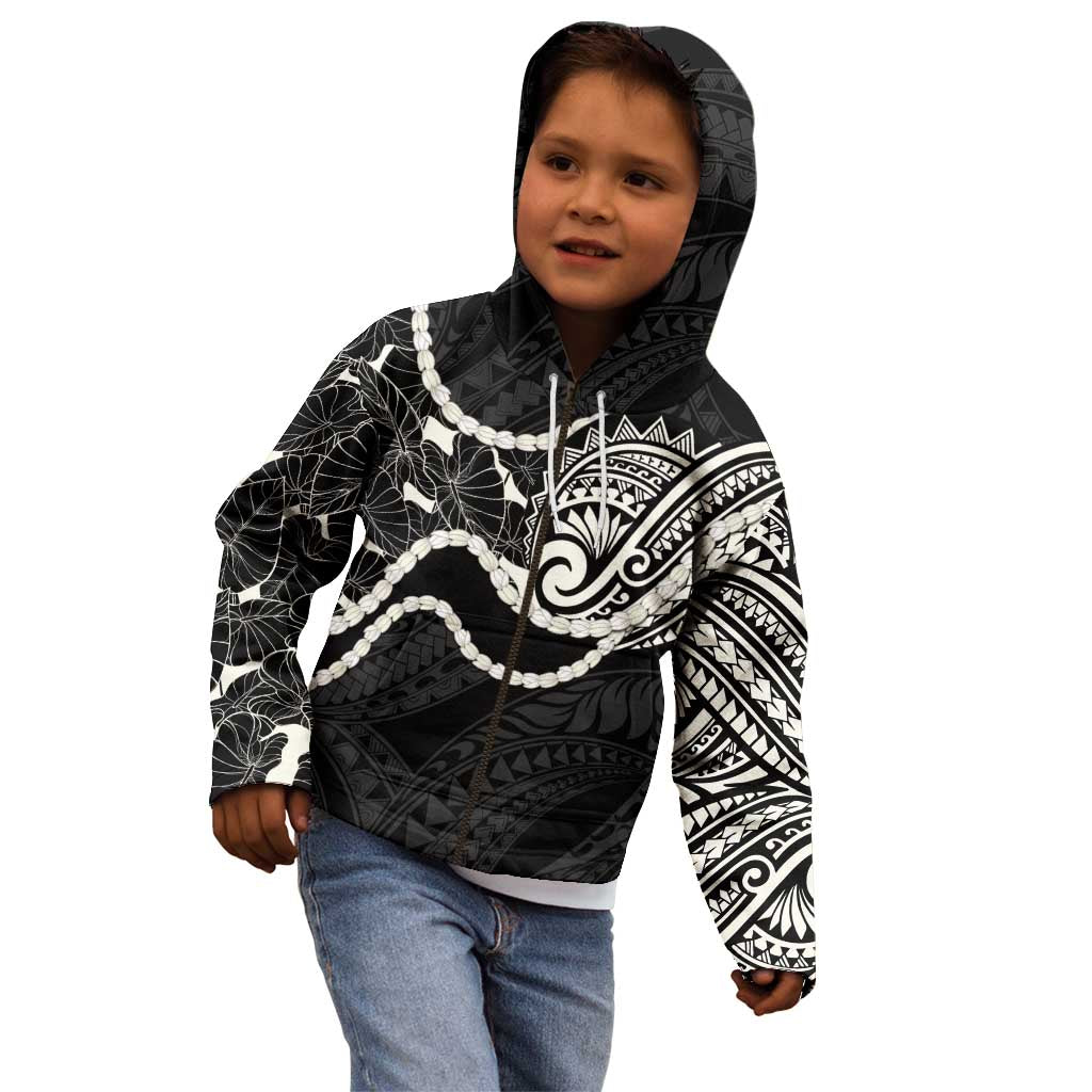 Aloha Hawaii Kalo Pikake Lei Kid Hoodie Chest Tattoo Black Hawaiian Pattern LT14 - Polynesian Pride