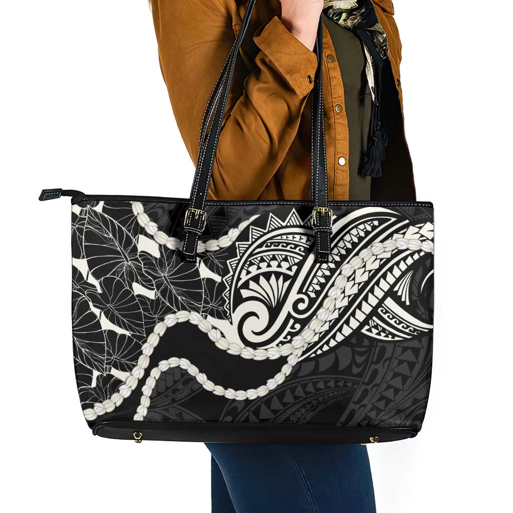 Aloha Hawaii Kalo Pikake Lei Leather Tote Bag Chest Tattoo Black Hawaiian Pattern