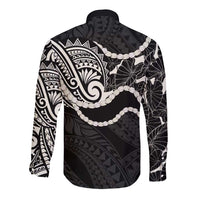 Aloha Hawaii Kalo Pikake Lei Long Sleeve Button Shirt Chest Tattoo Black Hawaiian Pattern