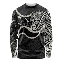 Aloha Hawaii Kalo Pikake Lei Long Sleeve Shirt Chest Tattoo Black Hawaiian Pattern