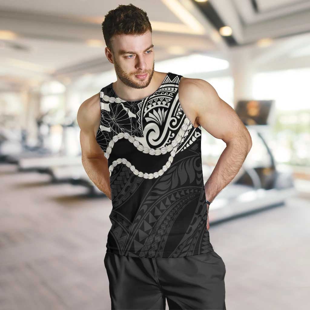 Aloha Hawaii Kalo Pikake Lei Men Tank Top Chest Tattoo Black Hawaiian Pattern