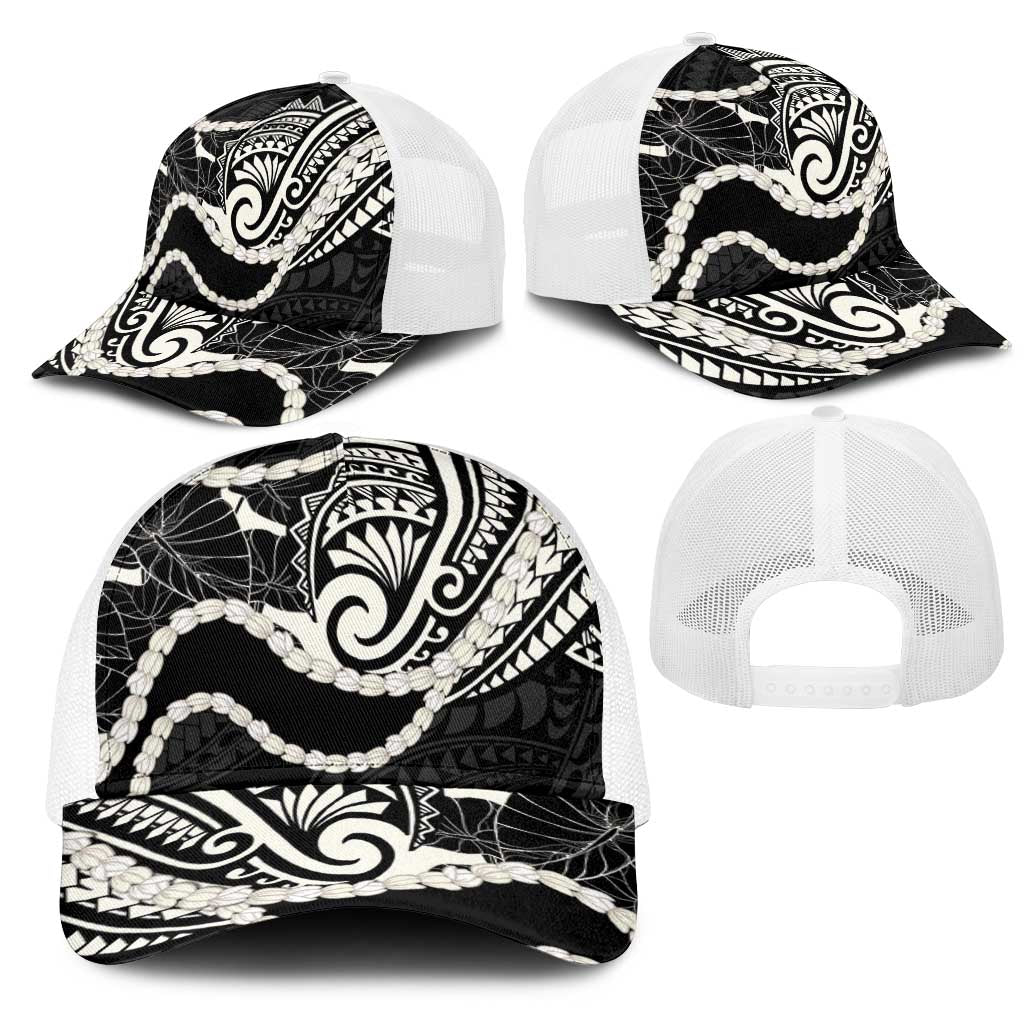 Aloha Hawaii Kalo Pikake Lei Mesh Trucker Cap Chest Tattoo Black Hawaiian Pattern