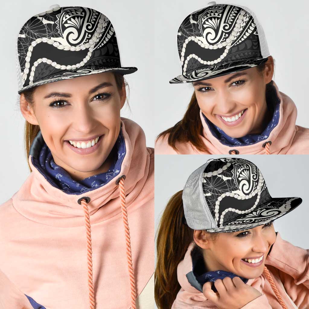 Aloha Hawaii Kalo Pikake Lei Mesh Trucker Cap Chest Tattoo Black Hawaiian Pattern