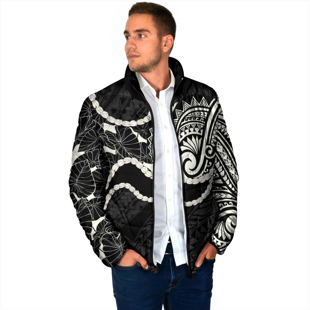 Aloha Hawaii Kalo Pikake Lei Padded Jacket Chest Tattoo Black Hawaiian Pattern