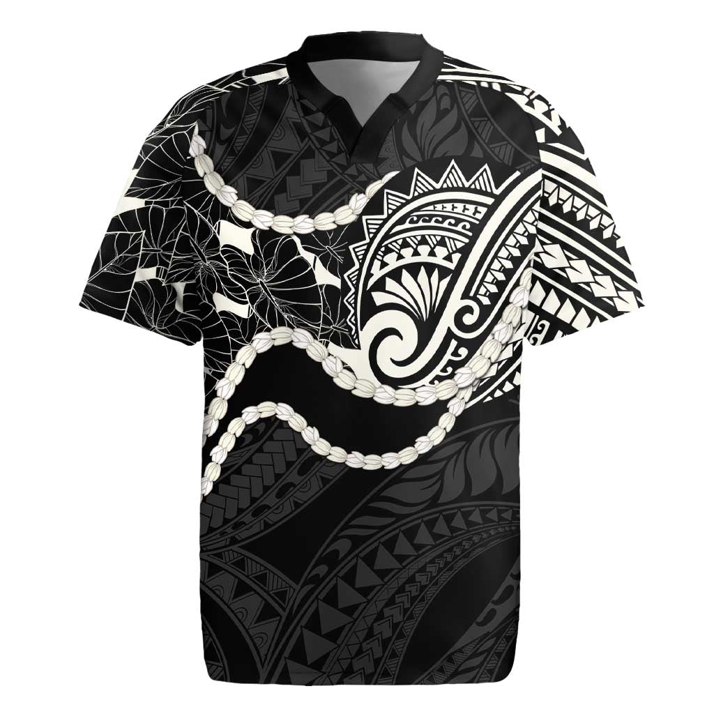 Aloha Hawaii Kalo Pikake Lei Rugby Jersey Chest Tattoo Black Hawaiian Pattern