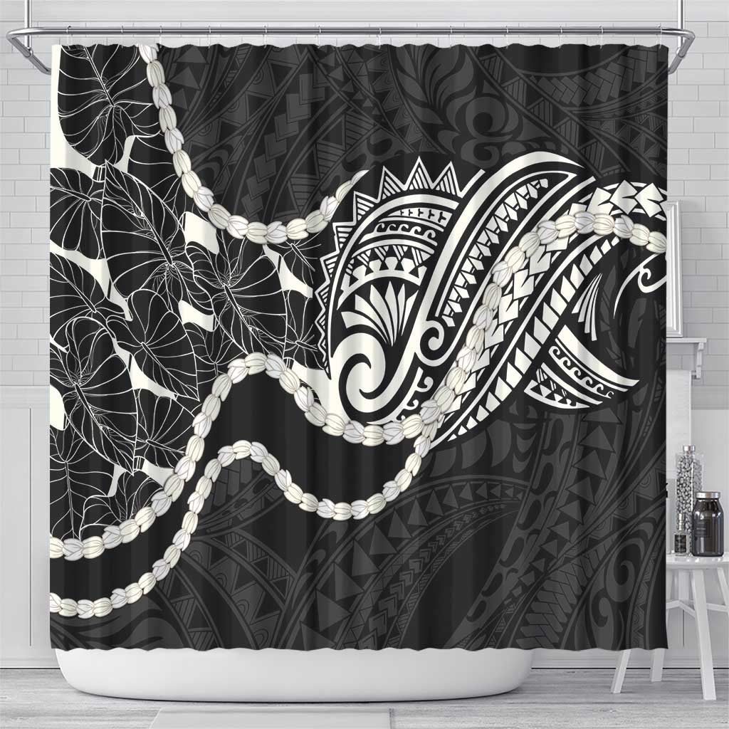 Aloha Hawaii Kalo Pikake Lei Shower Curtain Chest Tattoo Black Hawaiian Pattern