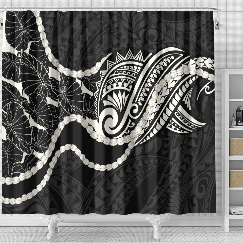 Aloha Hawaii Kalo Pikake Lei Shower Curtain Chest Tattoo Black Hawaiian Pattern