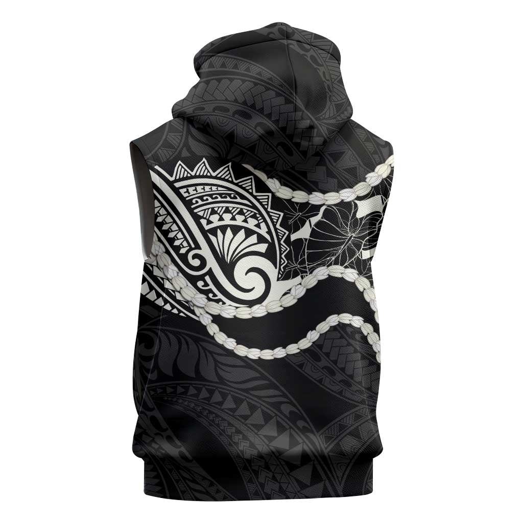 Aloha Hawaii Kalo Pikake Lei Sleeveless Hoodie Chest Tattoo Black Hawaiian Pattern