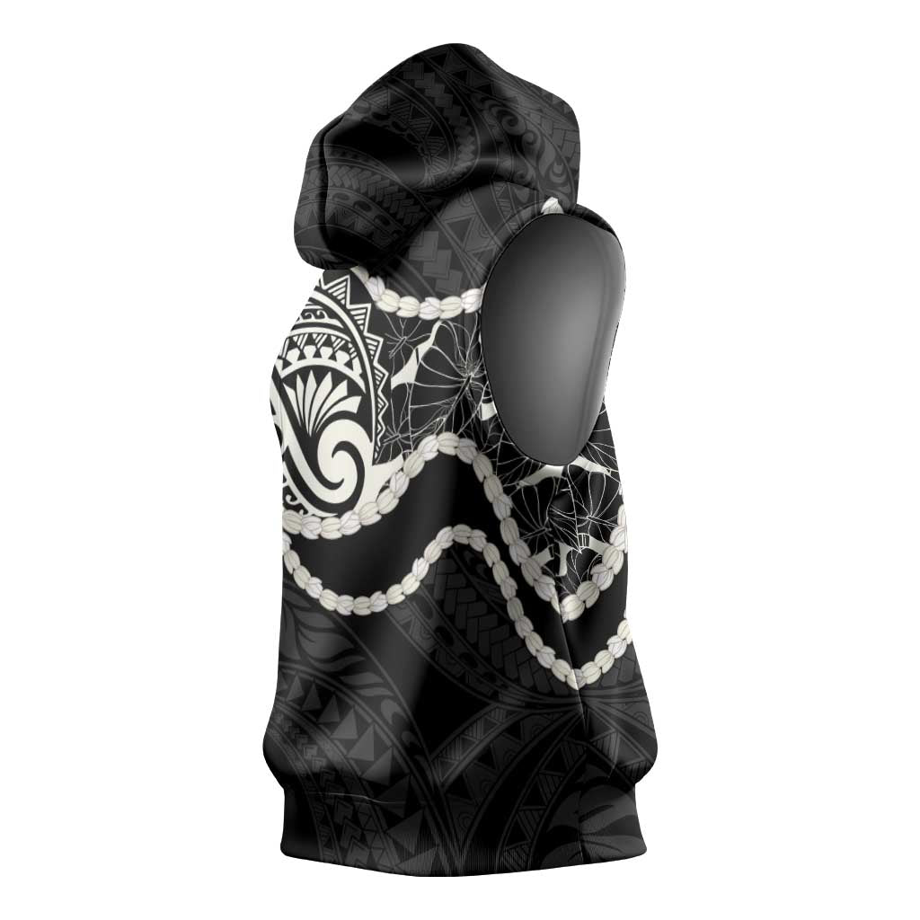 Aloha Hawaii Kalo Pikake Lei Sleeveless Hoodie Chest Tattoo Black Hawaiian Pattern