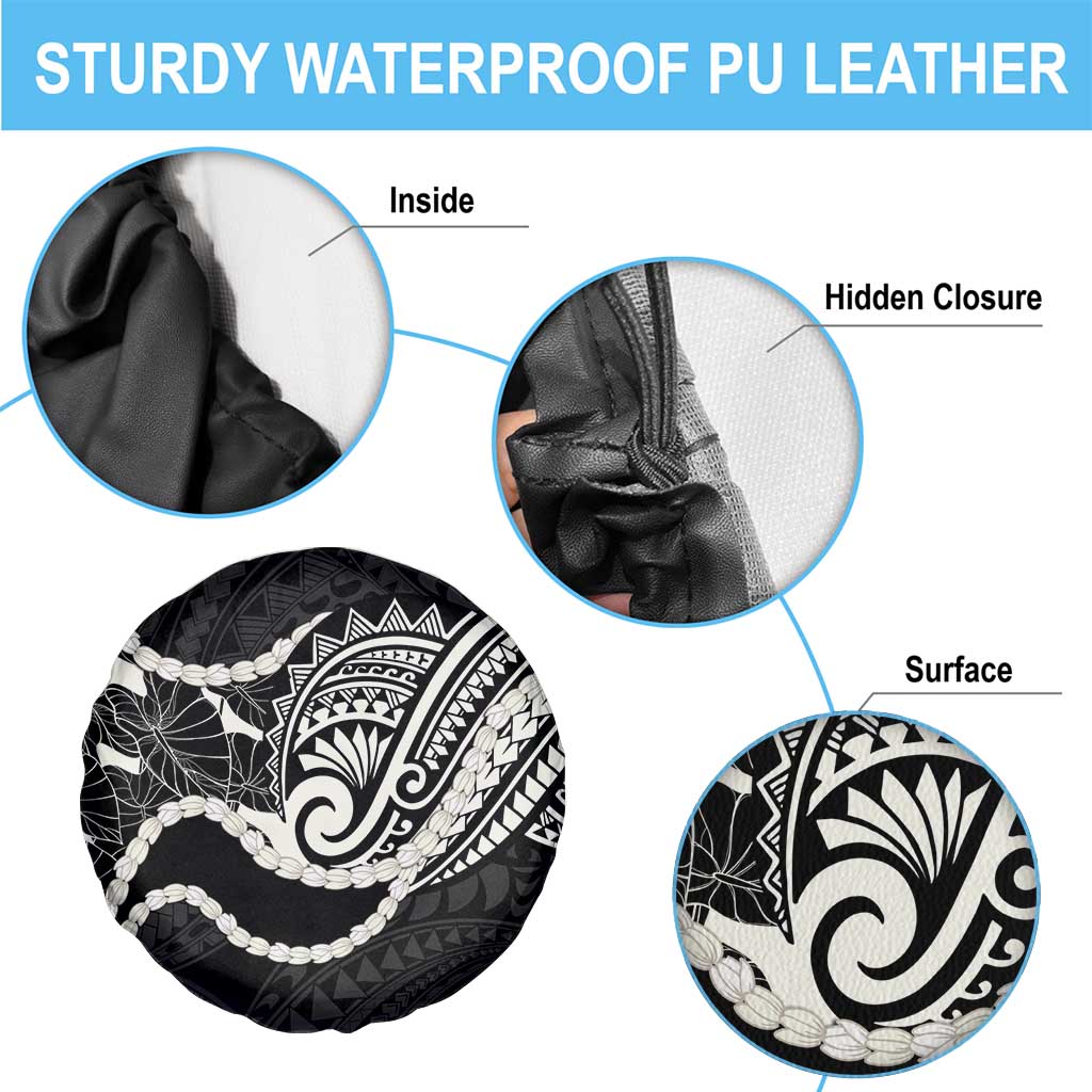 Aloha Hawaii Kalo Pikake Lei Spare Tire Cover Chest Tattoo Black Hawaiian Pattern