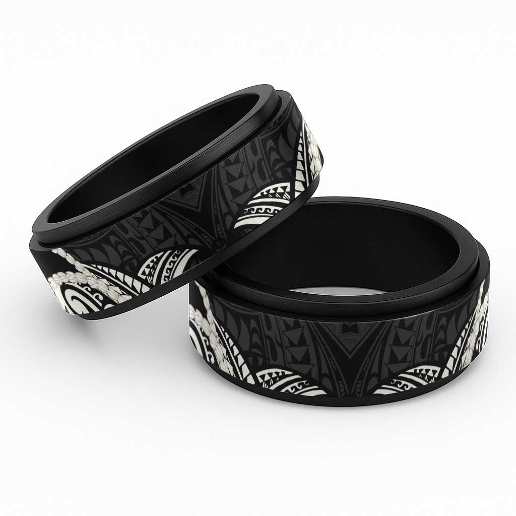 Aloha Hawaii Kalo Pikake Lei Spinner Ring Chest Tattoo Black Hawaiian Pattern