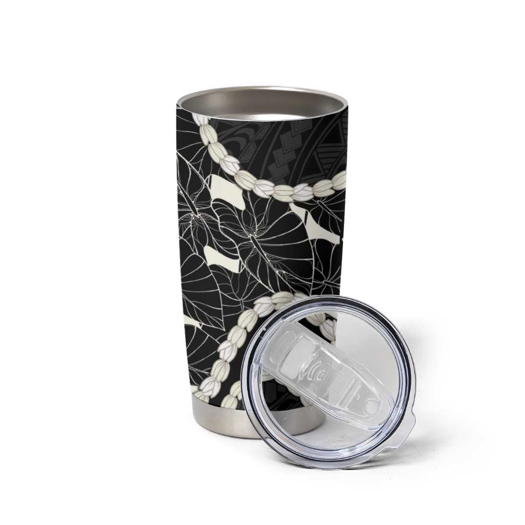 Aloha Hawaii Kalo Pikake Lei Tumbler Cup Chest Tattoo Black Hawaiian Pattern
