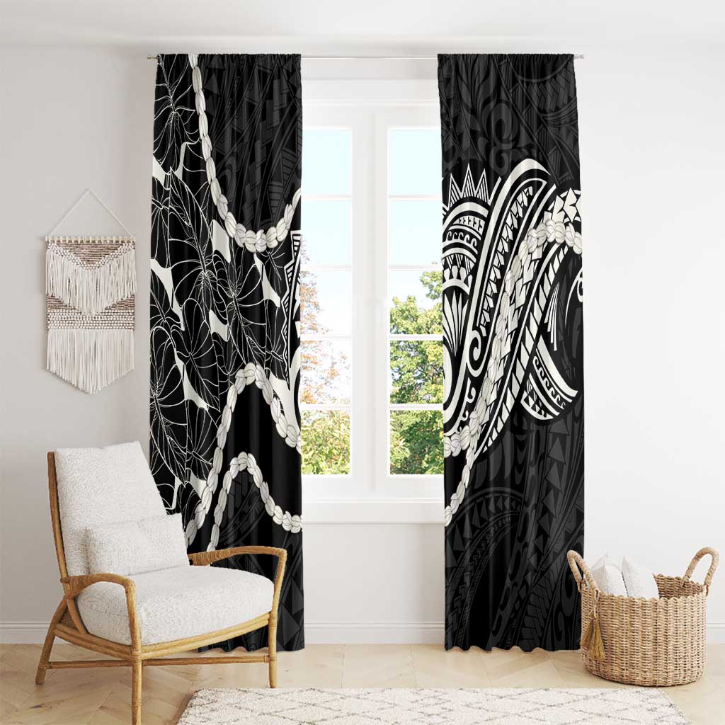 Aloha Hawaii Kalo Pikake Lei Window Curtain Chest Tattoo Black Hawaiian Pattern