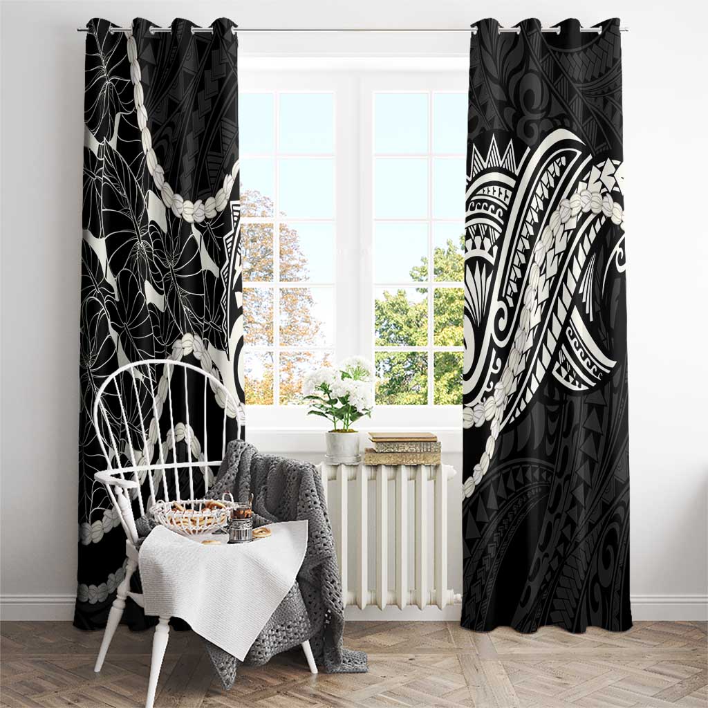 Aloha Hawaii Kalo Pikake Lei Window Curtain Chest Tattoo Black Hawaiian Pattern