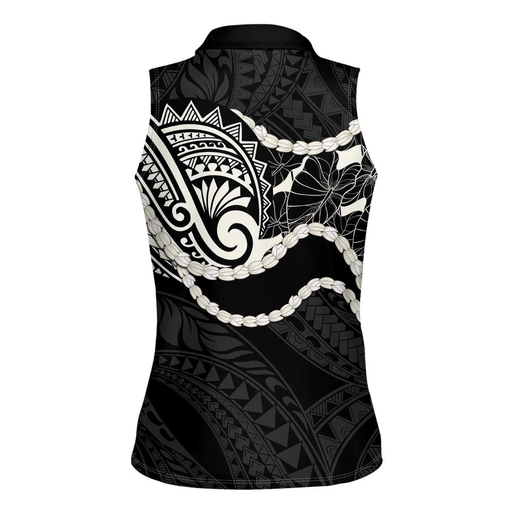 Aloha Hawaii Kalo Pikake Lei Women Sleeveless Polo Shirt Chest Tattoo Black Hawaiian Pattern LT14 - Polynesian Pride