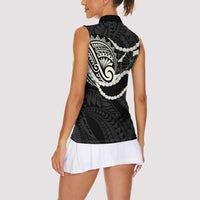 Aloha Hawaii Kalo Pikake Lei Women Sleeveless Polo Shirt Chest Tattoo Black Hawaiian Pattern LT14 - Polynesian Pride