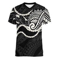 Aloha Hawaii Kalo Pikake Lei Women V-Neck T-Shirt Chest Tattoo Black Hawaiian Pattern LT14 Female Black - Polynesian Pride