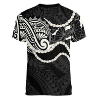Aloha Hawaii Kalo Pikake Lei Women V-Neck T-Shirt Chest Tattoo Black Hawaiian Pattern LT14 - Polynesian Pride