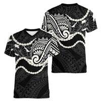 Aloha Hawaii Kalo Pikake Lei Women V-Neck T-Shirt Chest Tattoo Black Hawaiian Pattern LT14 - Polynesian Pride