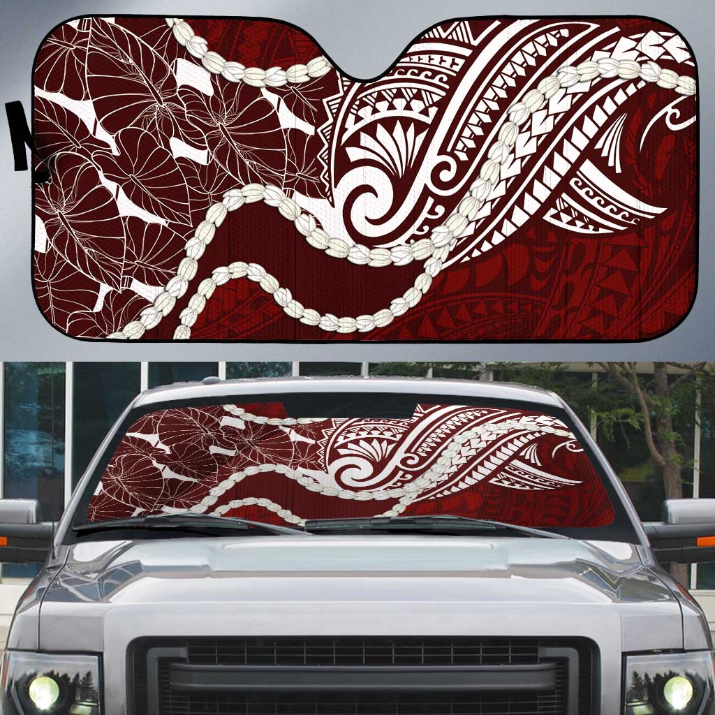 Aloha Hawaii Kalo Pikake Lei Auto Sun Shade Chest Tattoo Oxblood Hawaiian Pattern LT14 Oxblood - Polynesian Pride