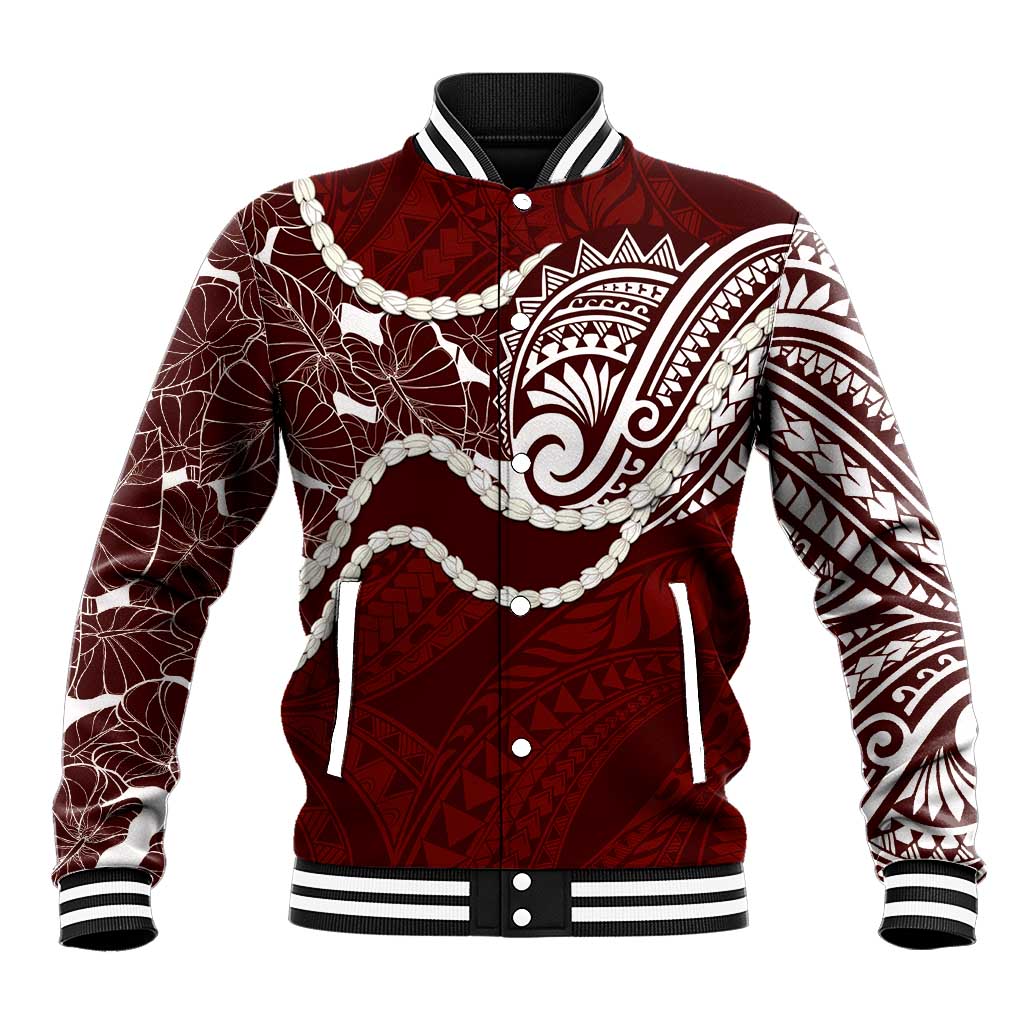 Aloha Hawaii Kalo Pikake Lei Baseball Jacket Chest Tattoo Oxblood Hawaiian Pattern