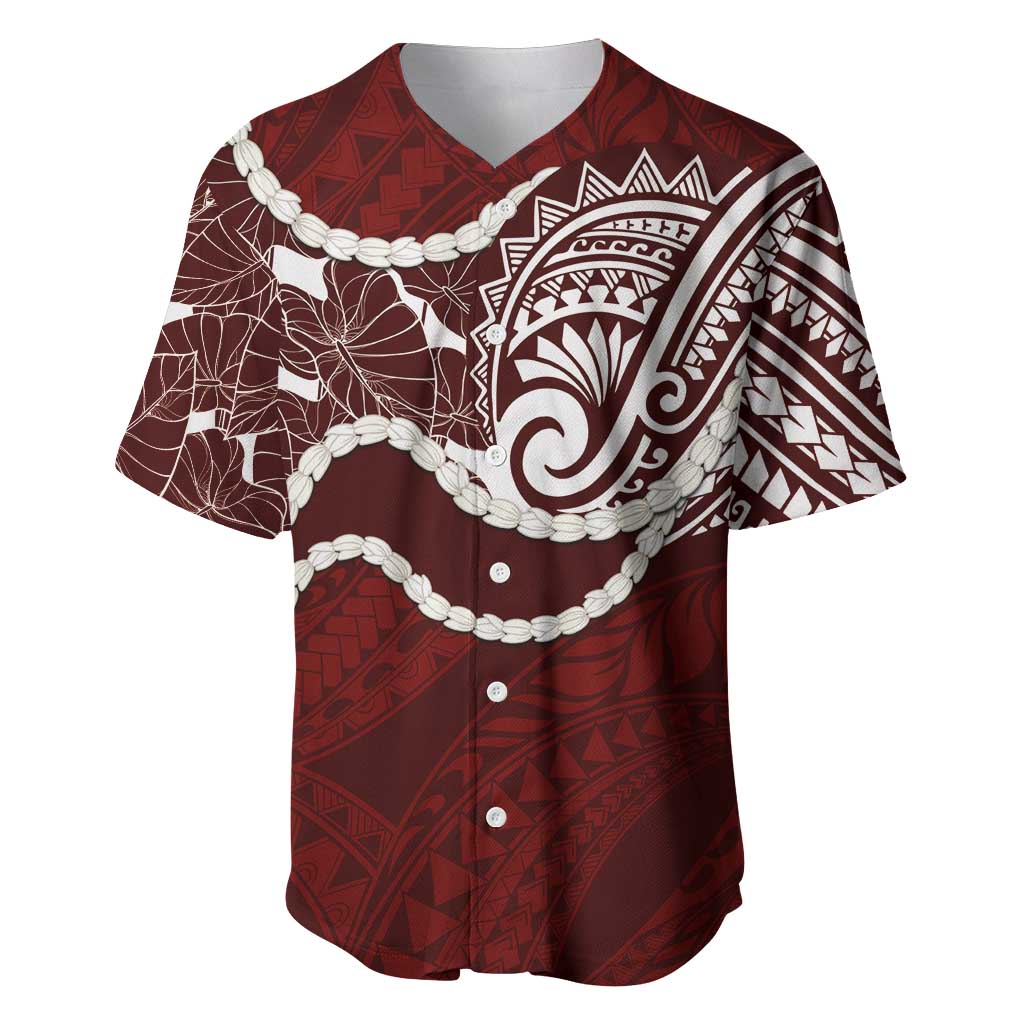 Aloha Hawaii Kalo Pikake Lei Baseball Jersey Chest Tattoo Oxblood Hawaiian Pattern LT14 Oxblood - Polynesian Pride
